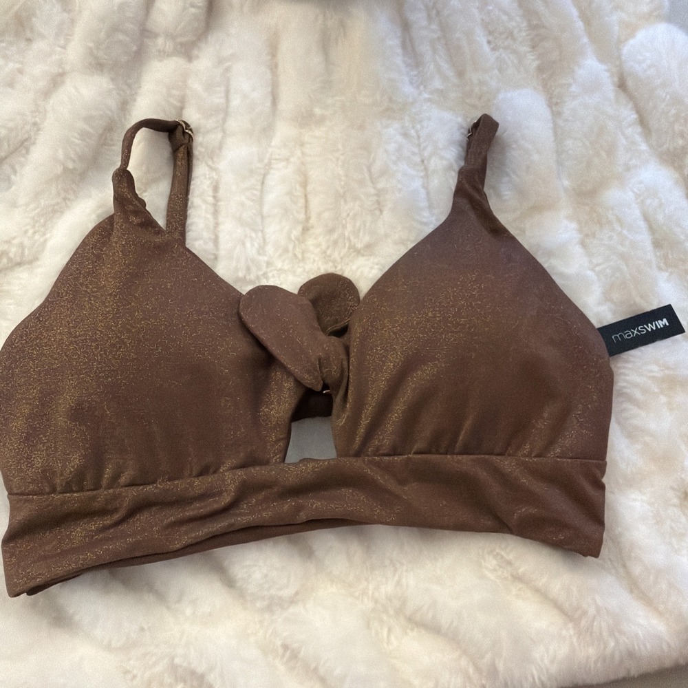 Maxswim Sasha Shimmer Bikini Top 34C Brown Gold Metallic Front Tie